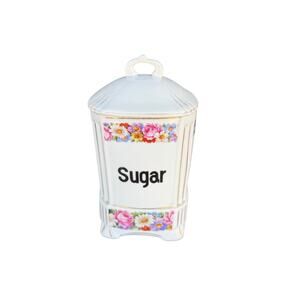VINTAGE Art Deco Sugar Canister with Lid Floral Made in Czechoslovakia Ceramic